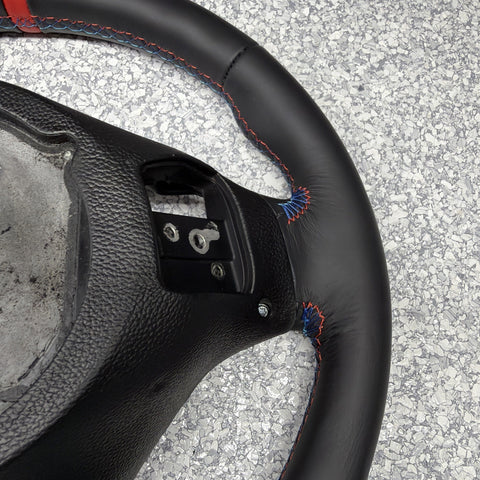BMW 08-13 E92 M3 DCT Custom Leather Sides Flat Bottom Top Steering Wheel Red