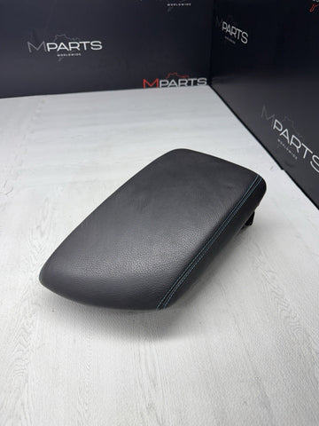 16-21 OEM BMW F87 M2 Center Armrest Tray Console Black Leather Blue Stitch