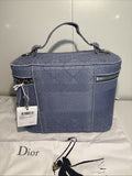 NEW Christian Dior Travel Oblique Embroidery Canvas Vanity Case Blue