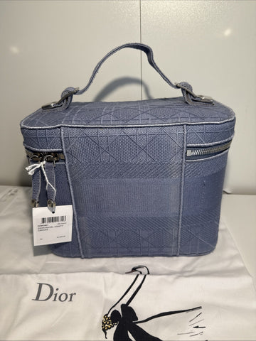 NEW Christian Dior Travel Oblique Embroidery Canvas Vanity Case Blue