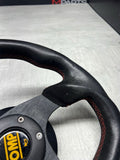 OMP SUPERQUADRO SUEDE RACING STEERING WHEEL FLAT BOTTOM 320MM