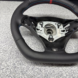 BMW 08-13 E92 M3 DCT Custom Leather Sides Flat Bottom Top Steering Wheel Red