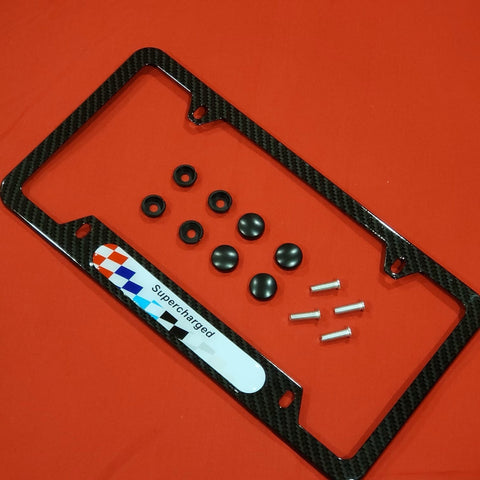 License Plate Frame BMW Power Supercharged Carbon Fiber Style Front Rear Cover