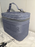 NEW Christian Dior Travel Oblique Embroidery Canvas Vanity Case Blue