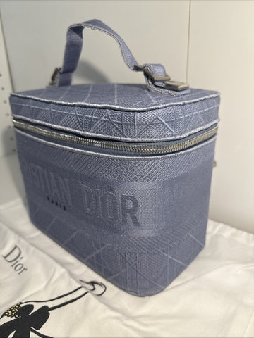 NEW Christian Dior Travel Oblique Embroidery Canvas Vanity Case Blue