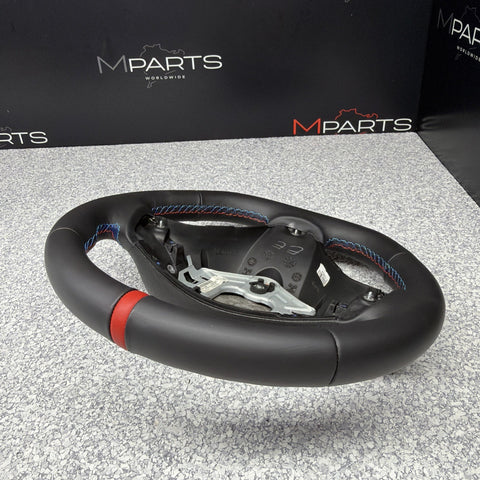BMW 08-13 E92 M3 DCT Custom Leather Sides Flat Bottom Top Steering Wheel Red