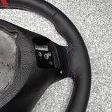 BMW 08-13 E92 M3 DCT Custom Leather Sides Flat Bottom Top Steering Wheel Red