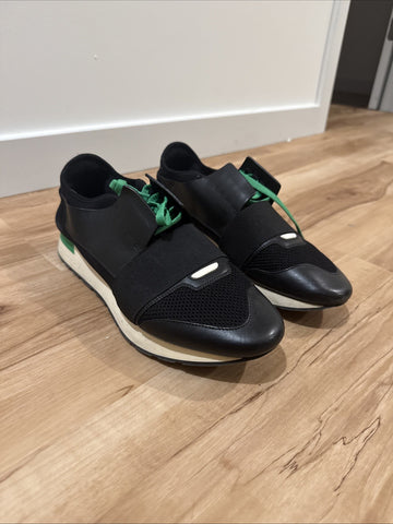 Balenciaga Race Runner Men's Trainers Size 42 US 9 White Green Leather Sneaker