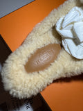 HERMES Oz Mule Size 37 Chevre Velour/Sheepskin Natural/Ecru