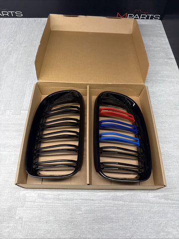 NEW BMW 08-13 E90 E92 E93 M3 Front Kidney Grilles Gloss Black Set Double Slotted