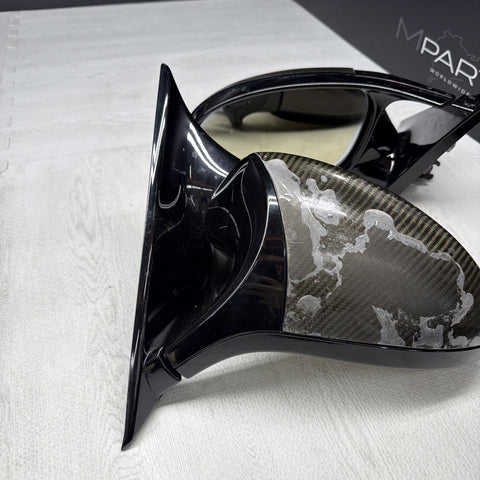 08-13 BMW E92 E93 M3 Left Right Fold Mirrors Gloss Black / Blue/ Carbon Caps
