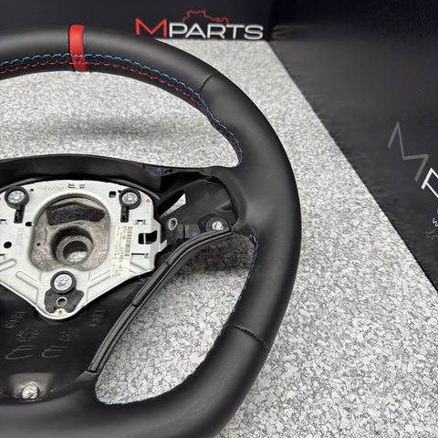 BMW 08-13 E92 M3 DCT Custom Leather Sides Flat Bottom Top Steering Wheel Red