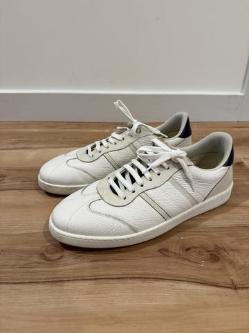 FERRAGAMO ACHILLE 1 WHITE BLUE LEATHER LOGO SNEAKERS ITALY 9.5 US 10.5