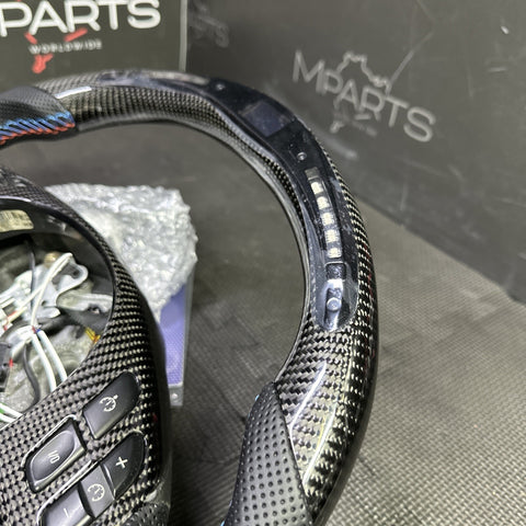 BMW E46 M3 01-06 OHC Carbon fiber Steering Wheel Tri Stitched Manual LED
