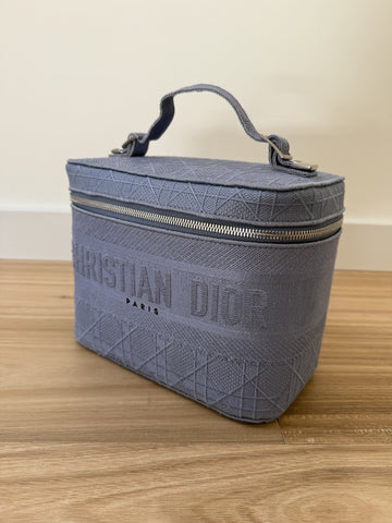 NEW Christian Dior Travel Oblique Embroidery Canvas Vanity Case Blue