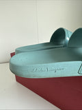 Salvatore Ferragamo Turquoise Blue Groove 17 Pools Slide Sandals Size 10 M