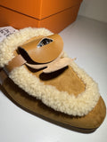HERMES Oz Mule Size 37 Chevre Velour/Sheepskin Natural/Ecru
