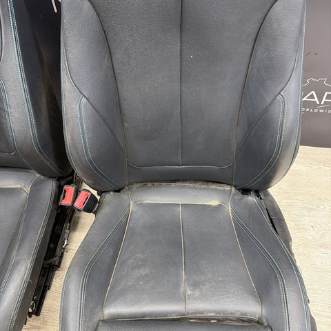 16-18 BMW F87 M2 Coupe Interior Front Left Passenger Seats Black Blue Stitching