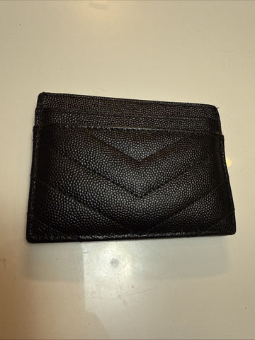 Saint Laurent YSL Black Grained Leather Monogramme Card Holder Case Wallet