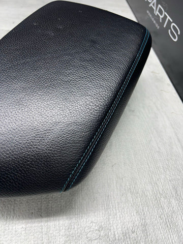 16-21 OEM BMW F87 M2 Center Armrest Tray Console Black Leather Blue Stitch