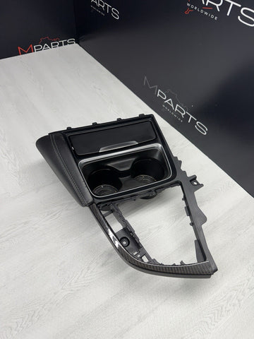 15-20 BMW F80 F82 F83 M3 M4 Front Cup Holder White Stitching Carbon Fiber Trim