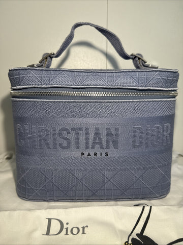 NEW Christian Dior Travel Oblique Embroidery Canvas Vanity Case Blue