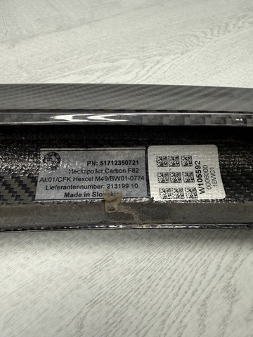 2015-2020 BMW F82 M4 COUPE REAR TRUNK LID CARBON FIBER OEM 51712350721