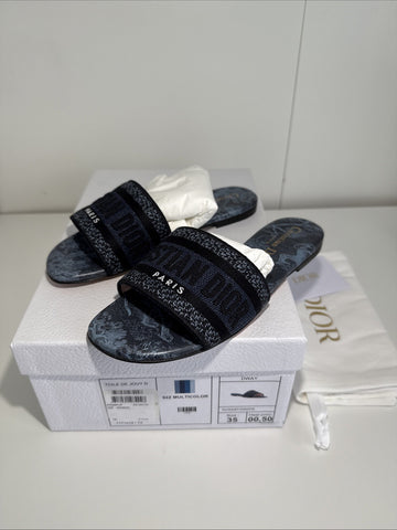 NEW Christian Dior Dway Blue Sandals 92Z Multicolor Toile de Jouy D Size 35