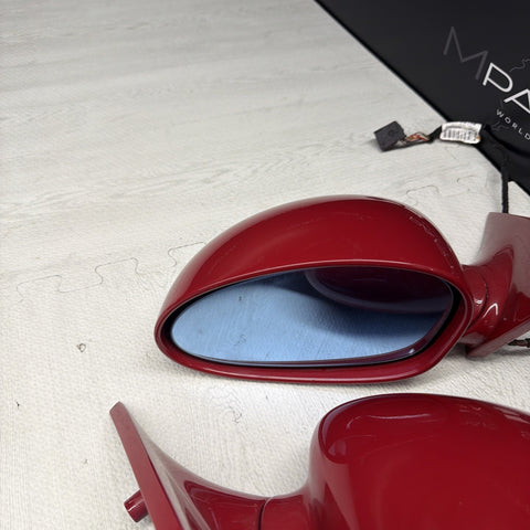 01-06 BMW E46 M3 Side View Door Mirrors Pair Imola Red *Cracked Glass*