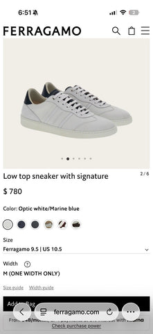 FERRAGAMO ACHILLE 1 WHITE BLUE LEATHER LOGO SNEAKERS ITALY 9.5 US 10.5