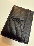 Saint Laurent YSL Black Grained Leather Monogramme Card Holder Case Wallet