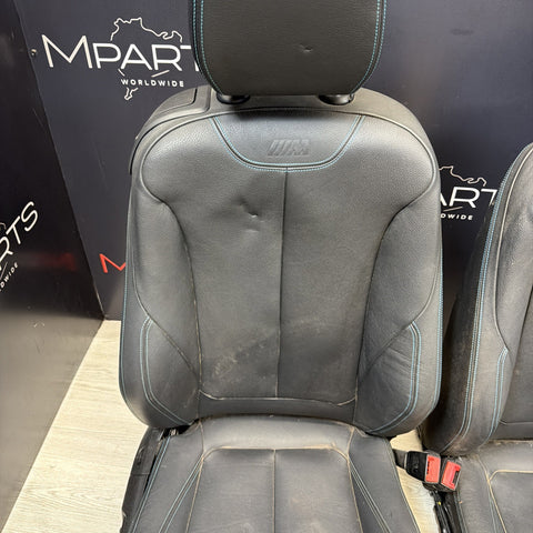 16-18 BMW F87 M2 Coupe Interior Front Left Passenger Seats Black Blue Stitching