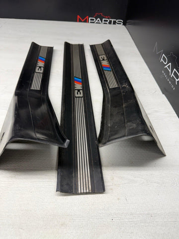 95-99 OEM BMW E36 M3 Sedan Door Sills Plates Covers Black *Missing 1 Front