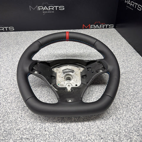 BMW 08-13 E92 M3 Manual Custom Leather Sides Flat Bottom Top Steering Wheel Red