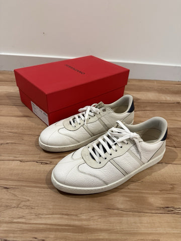 FERRAGAMO ACHILLE 1 WHITE BLUE LEATHER LOGO SNEAKERS ITALY 9.5 US 10.5