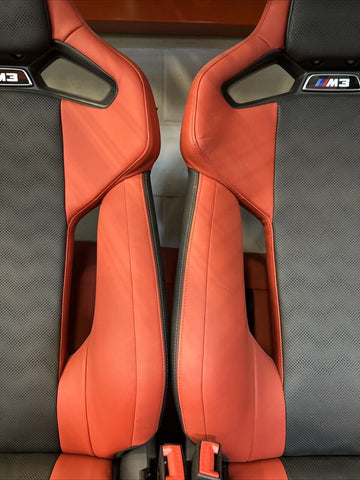 BMW 21-24 G80 M3 Sedan Front Carbon Bucket Seats Fiona Red Leather Powered