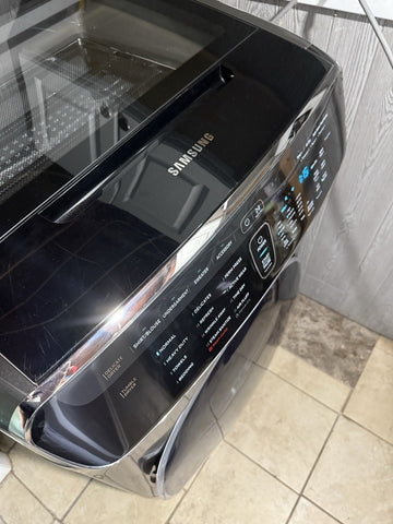 (PICKUP ONLY Samsung DVG60M9900V 27" Brushed Black Front Load Gas Dryer + Washer