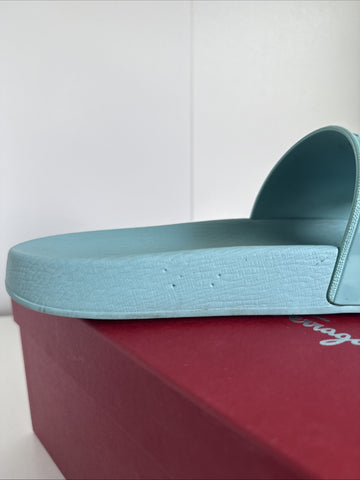 Salvatore Ferragamo Turquoise Blue Groove 17 Pools Slide Sandals Size 10 M