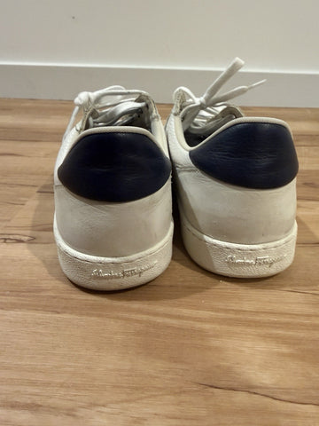 FERRAGAMO ACHILLE 1 WHITE BLUE LEATHER LOGO SNEAKERS ITALY 9.5 US 10.5