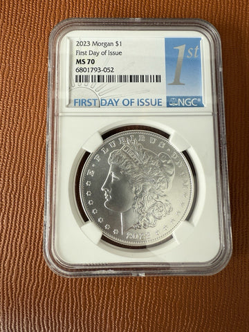 2023 $1 Morgan Silver Dollar NGC MS70 ER Blue Label Coin
