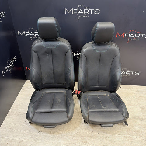 16-18 BMW F87 M2 Coupe Interior Front Left Passenger Seats Black Blue Stitching