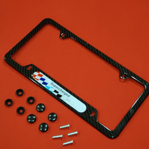 License Plate Frame BMW Power Supercharged Carbon Fiber Style Front Rear Cover