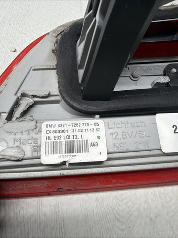11-13 BMW E92 M3 Left Driver Inner Trunk Lid Tail Light OEM 7252779