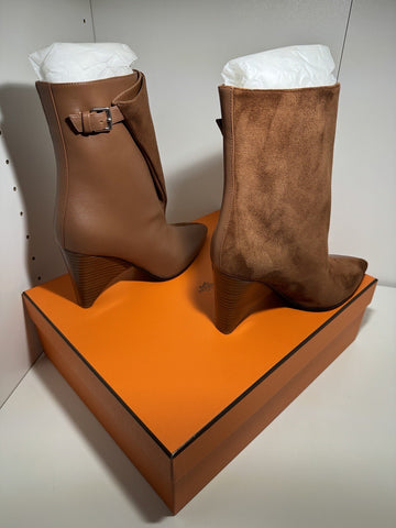 NEW Hermes Goatskin Womans Low Ankle Hanae 85 Velvet Boots 37
