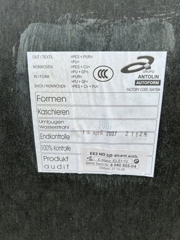 (PICKUP ONLY) 06-10 BMW E63 M6 COUPE ALCANTARA HEADLINER