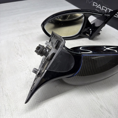 08-13 BMW E92 E93 M3 Left Right Fold Mirrors Gloss Black / Blue/ Carbon Caps