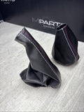 NEW 01-06 BMW E46 M3 Shift Knob Shifter & Parking Boots Leather Style Tri Stitch