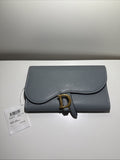 NEW Christian Dior Saddle Flap Card Wallet/Holder Goatskin Cloud Blue