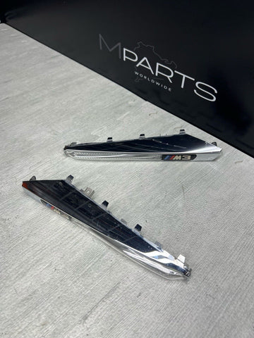 08-13 BMW E90 E92 E93 M3 Front Fender Grilles Side Marker Light Chrome Trims OEM