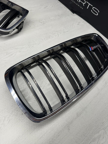 15-20 BMW F80 M3 F82 F83 Front Bumper Kidney Chrome Grilles Grills OEM M4 Badge